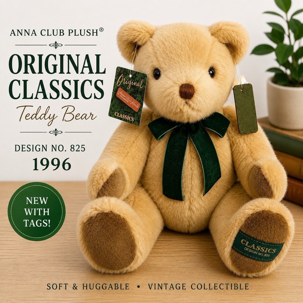 Anna Club Plush Original Classics Teddy Bear 1996 Green Bow NWT Design No. 825